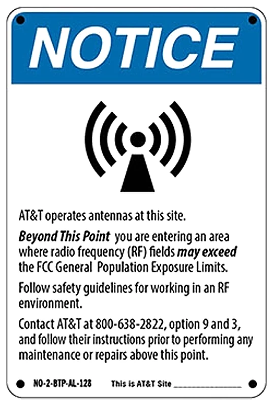 Blue Notice — beyond this point — AT&T RF safety sign