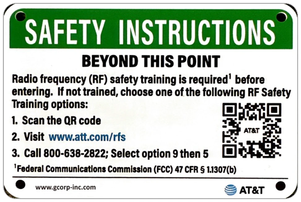 Green Safety Instructions — RF training — AT&T RF safety sign