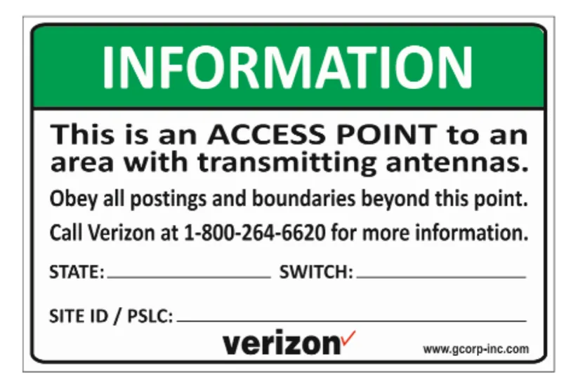Green Information (NOC) — access point — Verizon RF safety sign